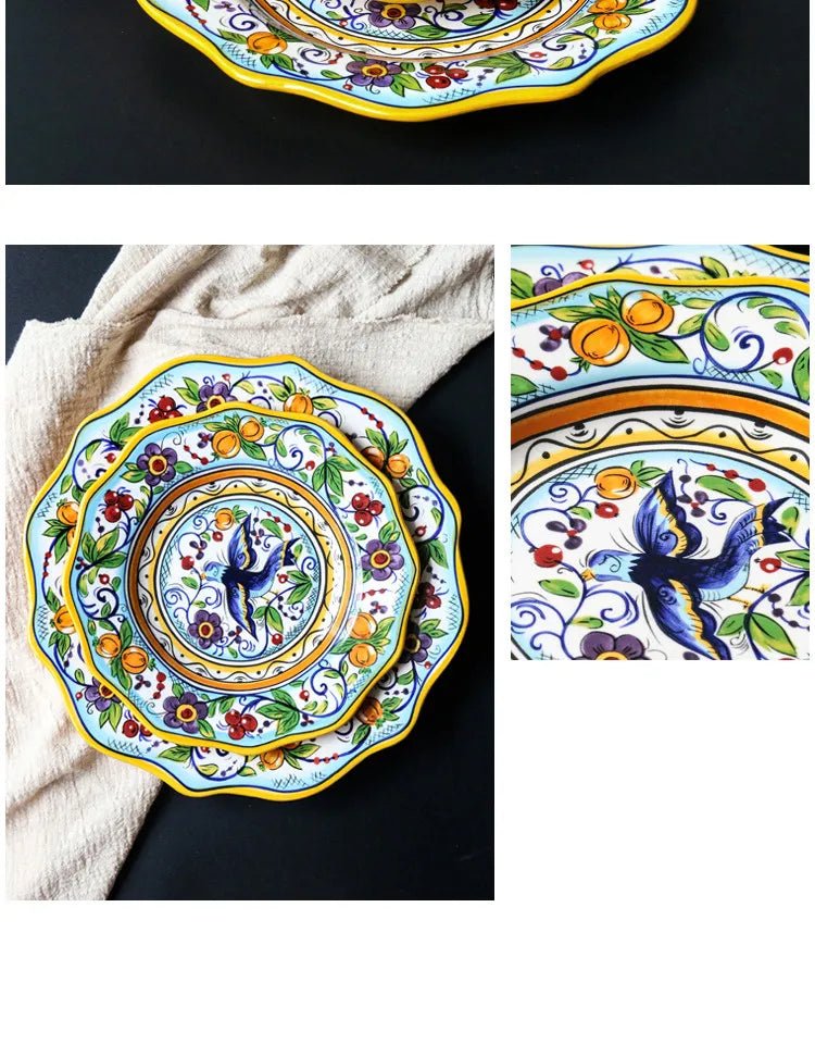 European Hand Painted Ceramic Plate Creative Irregular Western Steak Salad Plate Home Dinner Plates Decoration Kitchen Tableware - BELMA