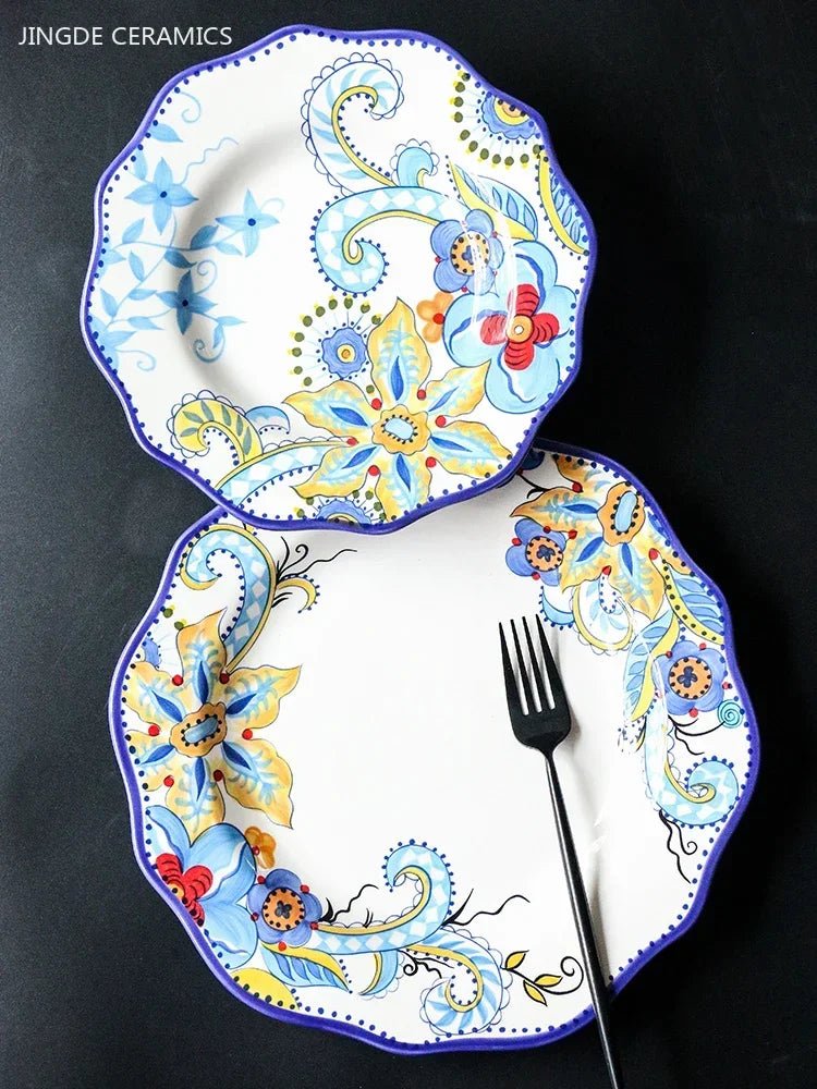 European Hand Painted Ceramic Plate Creative Irregular Western Steak Salad Plate Home Dinner Plates Decoration Kitchen Tableware - BELMA