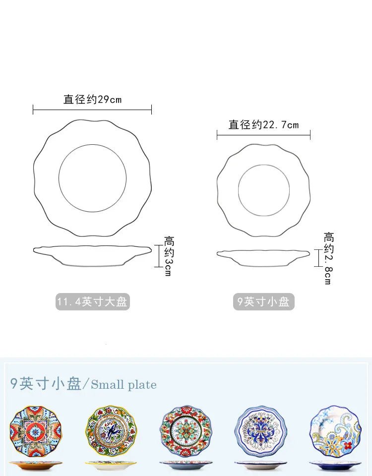 European Hand Painted Ceramic Plate Creative Irregular Western Steak Salad Plate Home Dinner Plates Decoration Kitchen Tableware - BELMA