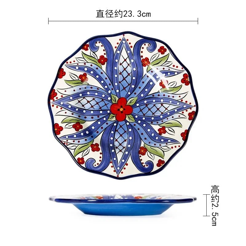 European Hand Painted Ceramic Plate Creative Irregular Western Steak Salad Plate Home Dinner Plates Decoration Kitchen Tableware - BELMA