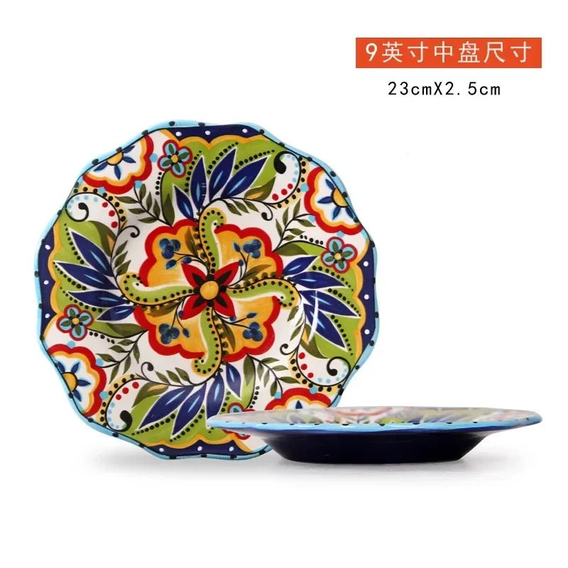 European Hand Painted Ceramic Plate Creative Irregular Western Steak Salad Plate Home Dinner Plates Decoration Kitchen Tableware - BELMA