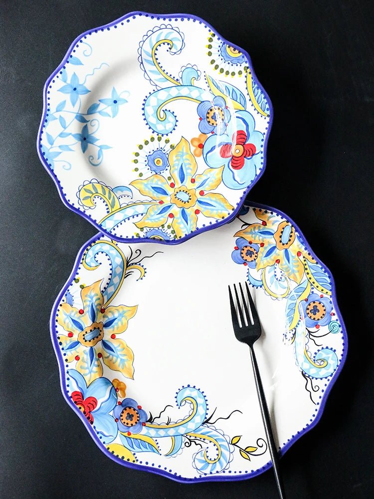 European Hand Painted Ceramic Plate Creative Irregular Western Steak Salad Plate Home Dinner Plates Decoration Kitchen Tableware - BELMA