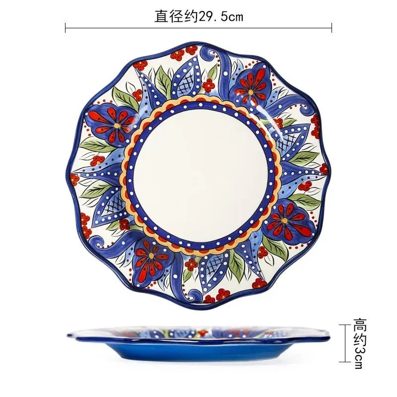 European Hand Painted Ceramic Plate Creative Irregular Western Steak Salad Plate Home Dinner Plates Decoration Kitchen Tableware - BELMA