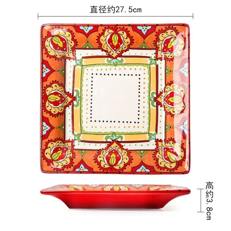 European Hand Painted Ceramic Plate Creative Irregular Western Steak Salad Plate Home Dinner Plates Decoration Kitchen Tableware - BELMA