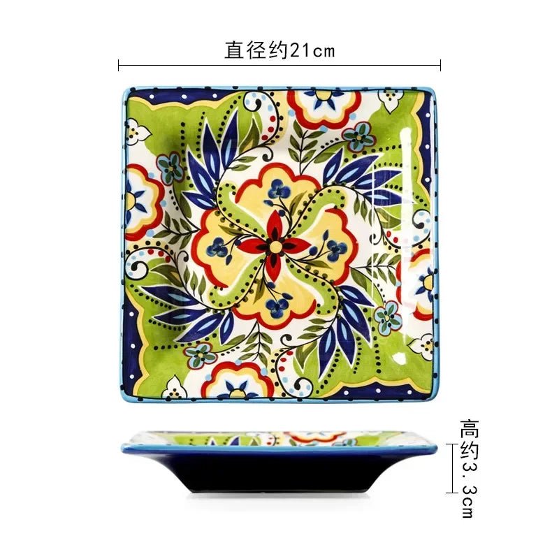 European Hand Painted Ceramic Plate Creative Irregular Western Steak Salad Plate Home Dinner Plates Decoration Kitchen Tableware - BELMA