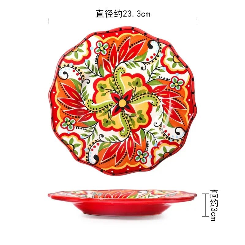 European Hand Painted Ceramic Plate Creative Irregular Western Steak Salad Plate Home Dinner Plates Decoration Kitchen Tableware - BELMA