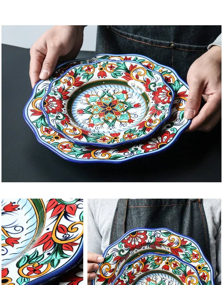 European Hand Painted Ceramic Plate Creative Irregular Western Steak Salad Plate Home Dinner Plates Decoration Kitchen Tableware - BELMA