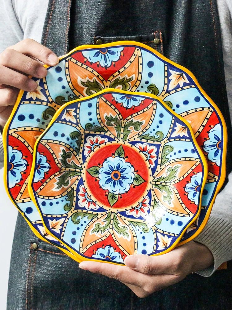European Hand Painted Ceramic Plate Creative Irregular Western Steak Salad Plate Home Dinner Plates Decoration Kitchen Tableware - BELMA