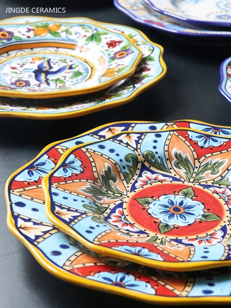 European Hand Painted Ceramic Plate Creative Irregular Western Steak Salad Plate Home Dinner Plates Decoration Kitchen Tableware - BELMA