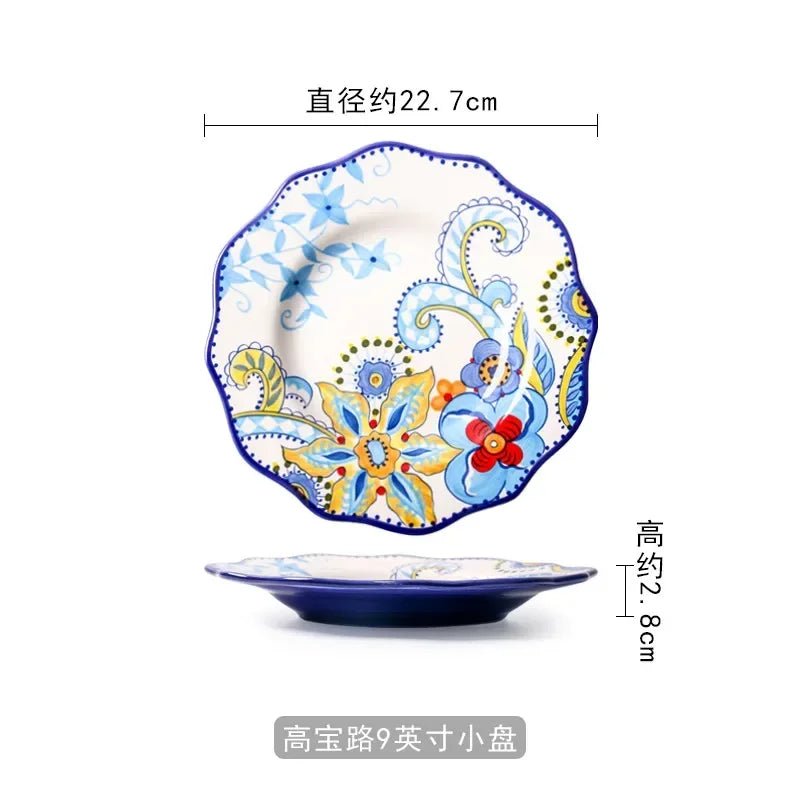 European Hand Painted Ceramic Plate Creative Irregular Western Steak Salad Plate Home Dinner Plates Decoration Kitchen Tableware - BELMA