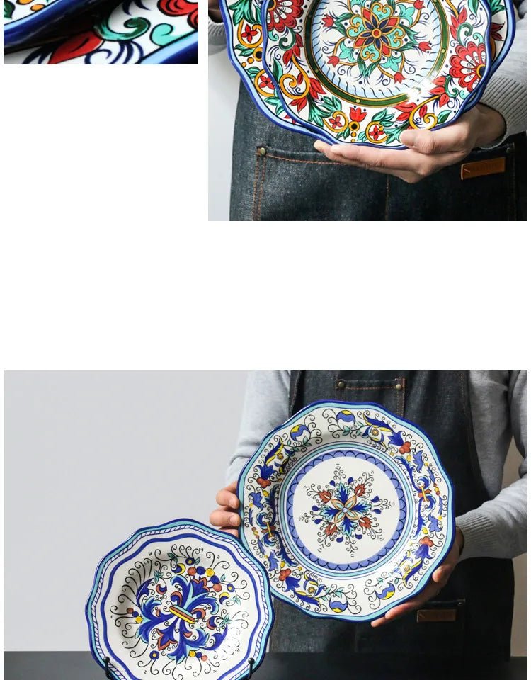 European Hand Painted Ceramic Plate Creative Irregular Western Steak Salad Plate Home Dinner Plates Decoration Kitchen Tableware - BELMA