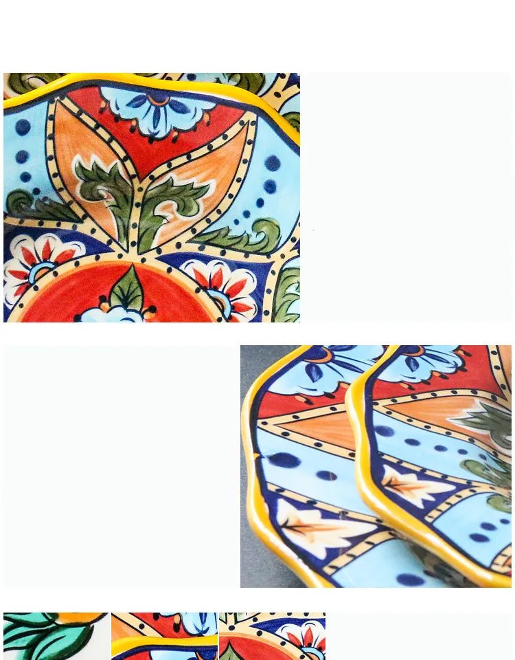 European Hand Painted Ceramic Plate Creative Irregular Western Steak Salad Plate Home Dinner Plates Decoration Kitchen Tableware - BELMA