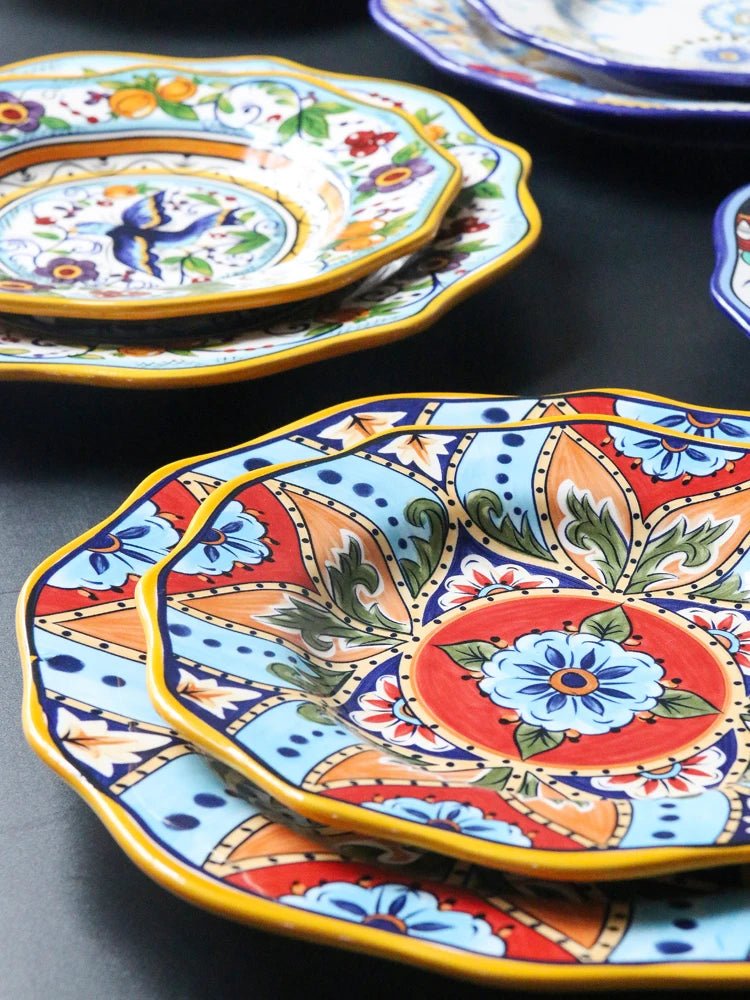 European Hand Painted Ceramic Plate Creative Irregular Western Steak Salad Plate Home Dinner Plates Decoration Kitchen Tableware - BELMA