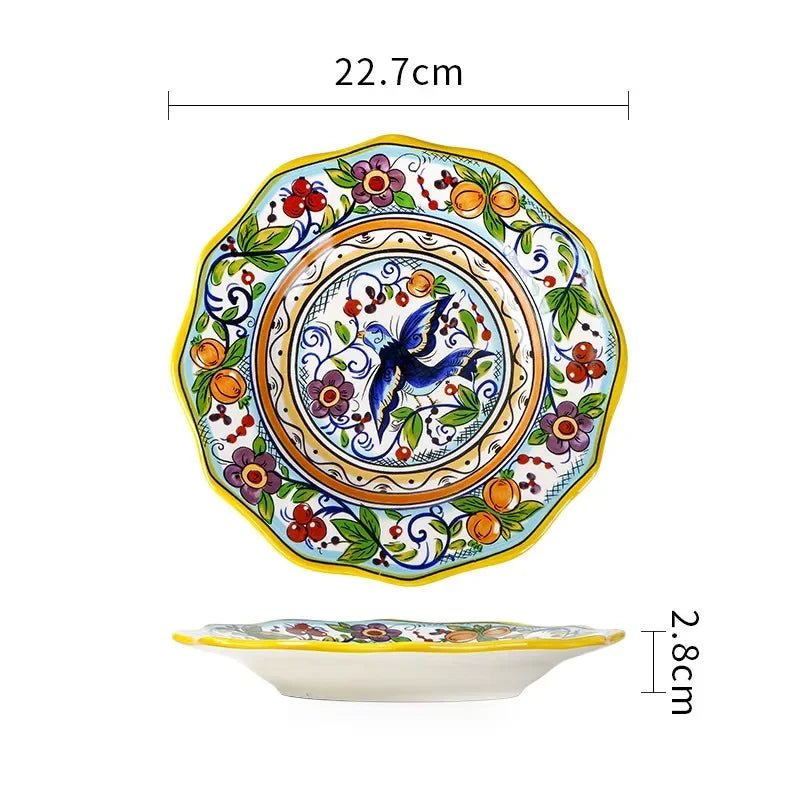 European Hand Painted Ceramic Plate Creative Irregular Western Steak Salad Plate Home Dinner Plates Decoration Kitchen Tableware - BELMA