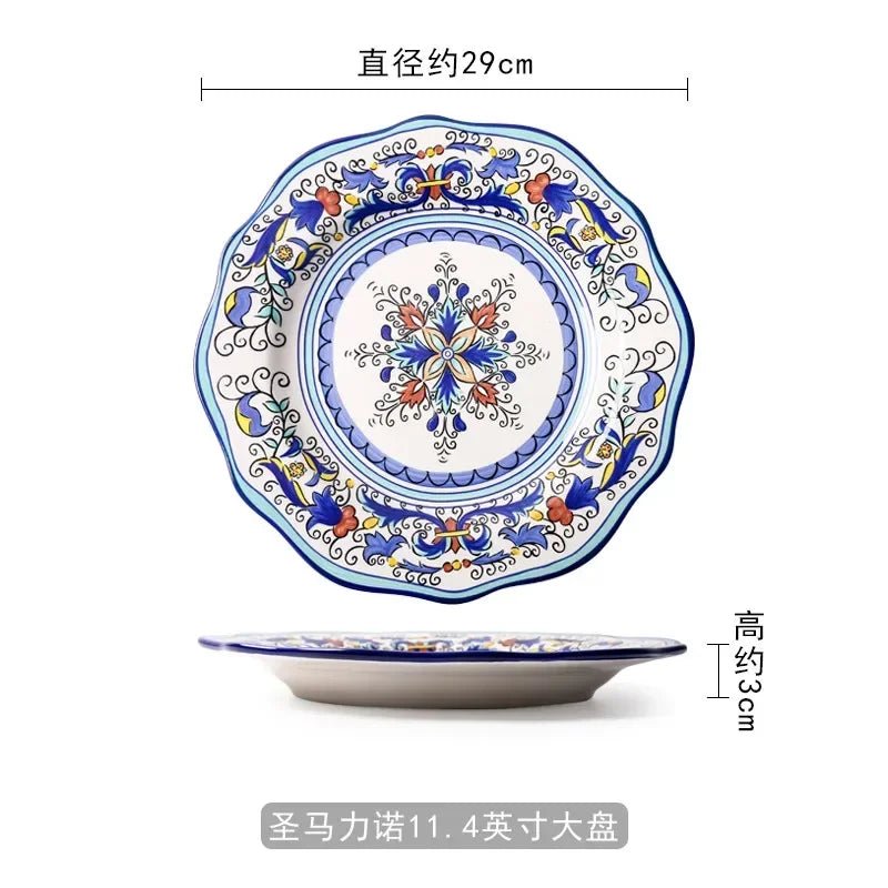 European Hand Painted Ceramic Plate Creative Irregular Western Steak Salad Plate Home Dinner Plates Decoration Kitchen Tableware - BELMA