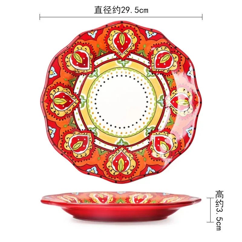 European Hand Painted Ceramic Plate Creative Irregular Western Steak Salad Plate Home Dinner Plates Decoration Kitchen Tableware - BELMA