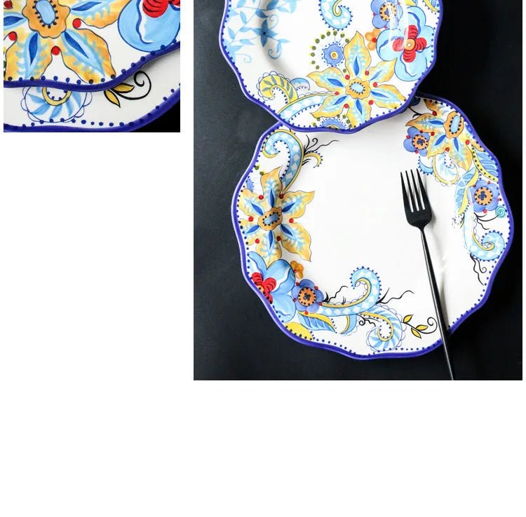 European Hand Painted Ceramic Plate Creative Irregular Western Steak Salad Plate Home Dinner Plates Decoration Kitchen Tableware - BELMA