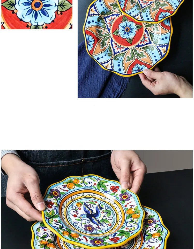 European Hand Painted Ceramic Plate Creative Irregular Western Steak Salad Plate Home Dinner Plates Decoration Kitchen Tableware - BELMA