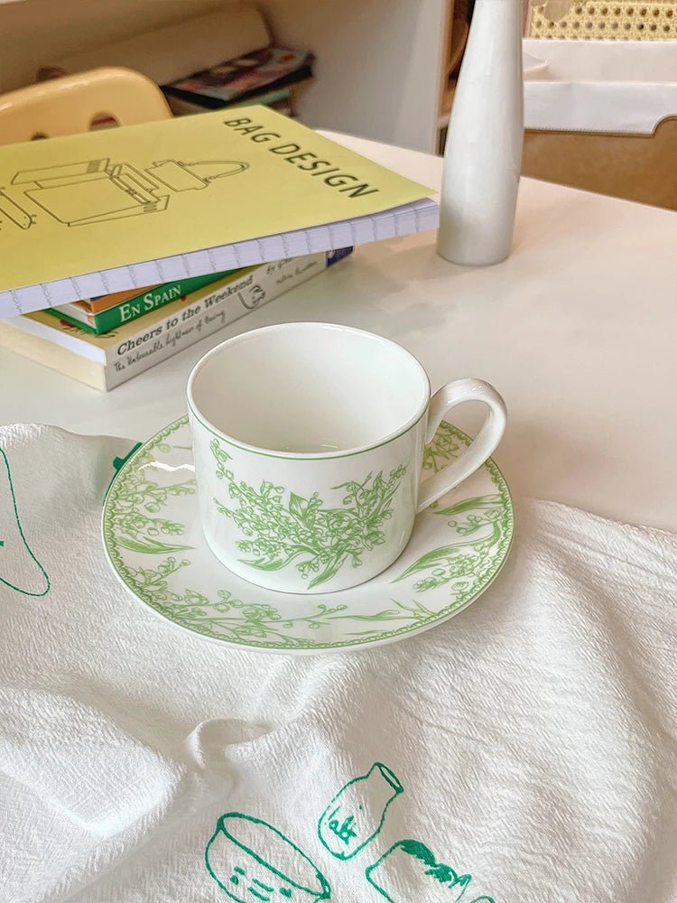 French Lily of The Valley Ceramic Plate Pastoral Style Afternoon Tea Mugs Coffee Cups Aucer Set Breakfast Snack Plate Tableware - BELMA