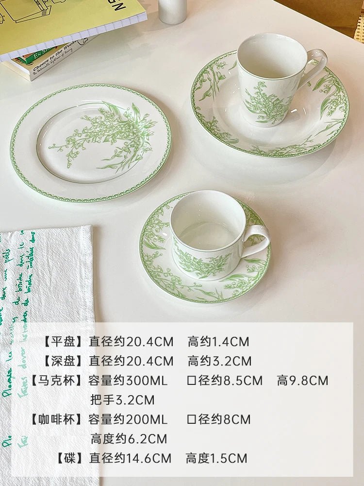 French Lily of The Valley Ceramic Plate Pastoral Style Afternoon Tea Mugs Coffee Cups Aucer Set Breakfast Snack Plate Tableware - BELMA