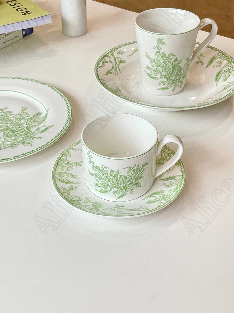 French Lily of The Valley Ceramic Plate Pastoral Style Afternoon Tea Mugs Coffee Cups Aucer Set Breakfast Snack Plate Tableware - BELMA