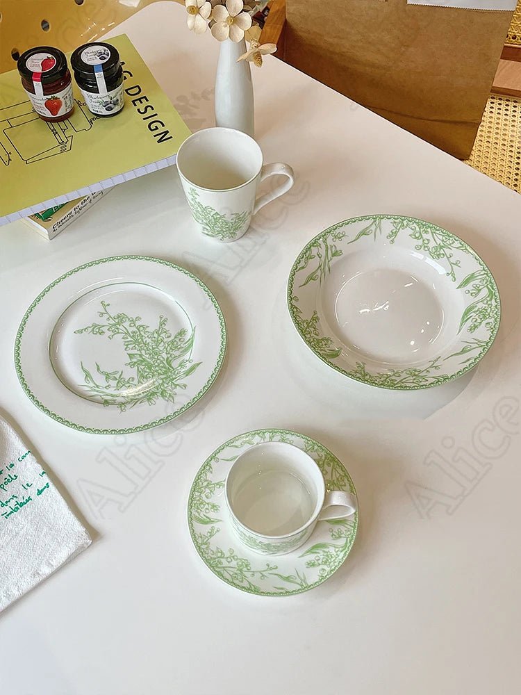 French Lily of The Valley Ceramic Plate Pastoral Style Afternoon Tea Mugs Coffee Cups Aucer Set Breakfast Snack Plate Tableware - BELMA