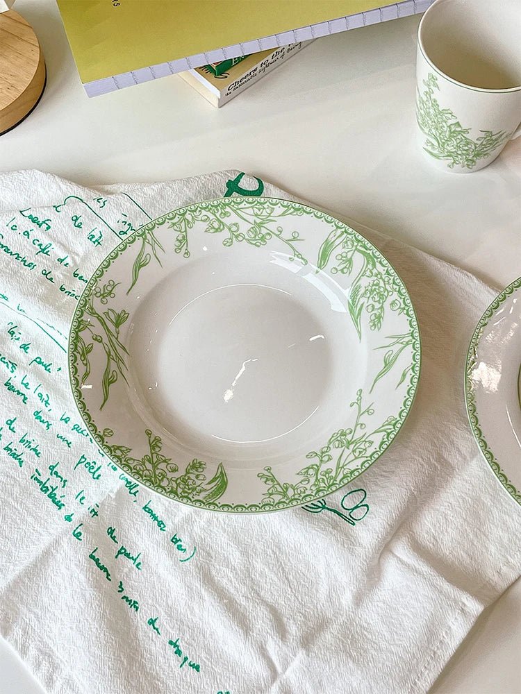 French Lily of The Valley Ceramic Plate Pastoral Style Afternoon Tea Mugs Coffee Cups Aucer Set Breakfast Snack Plate Tableware - BELMA