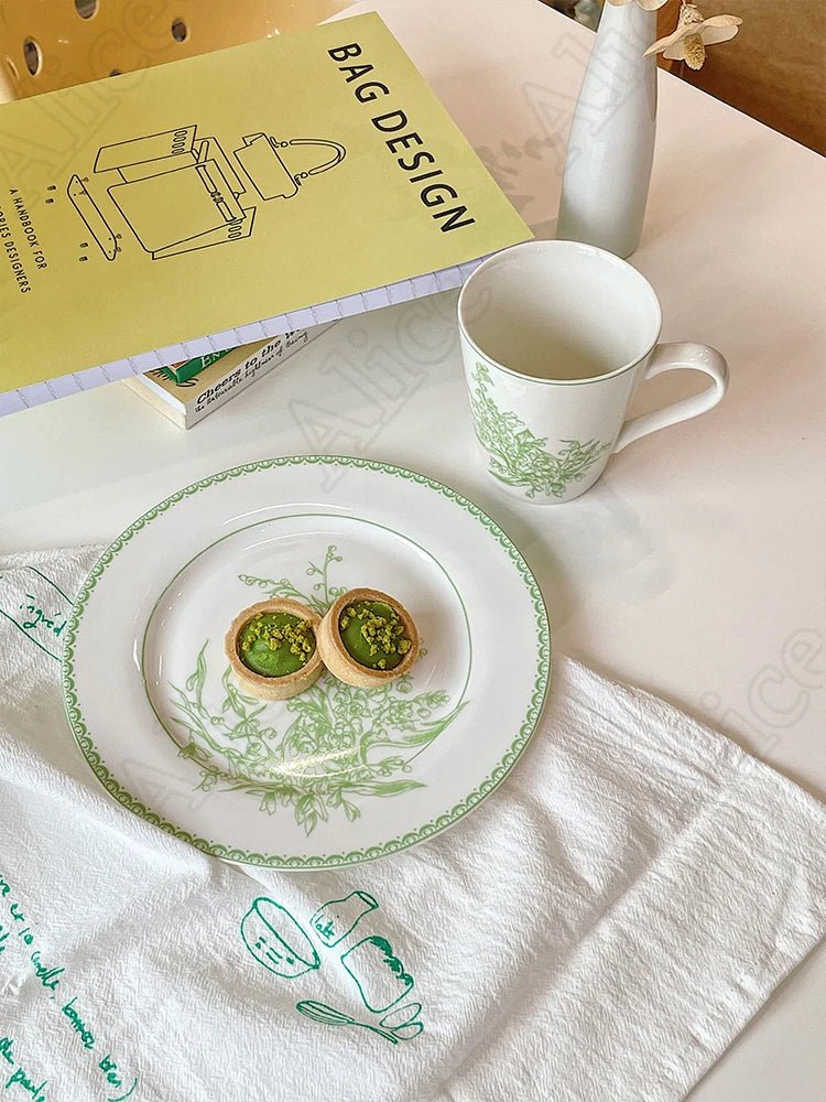 French Lily of The Valley Ceramic Plate Pastoral Style Afternoon Tea Mugs Coffee Cups Aucer Set Breakfast Snack Plate Tableware - BELMA