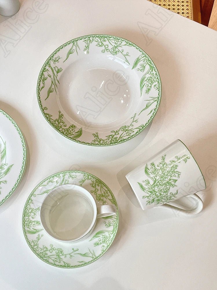 French Lily of The Valley Ceramic Plate Pastoral Style Afternoon Tea Mugs Coffee Cups Aucer Set Breakfast Snack Plate Tableware - BELMA