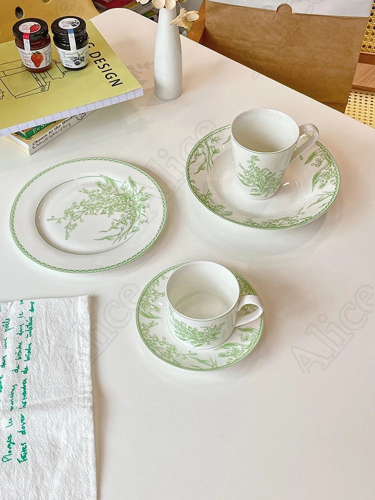 French Lily of The Valley Ceramic Plate Pastoral Style Afternoon Tea Mugs Coffee Cups Aucer Set Breakfast Snack Plate Tableware - BELMA