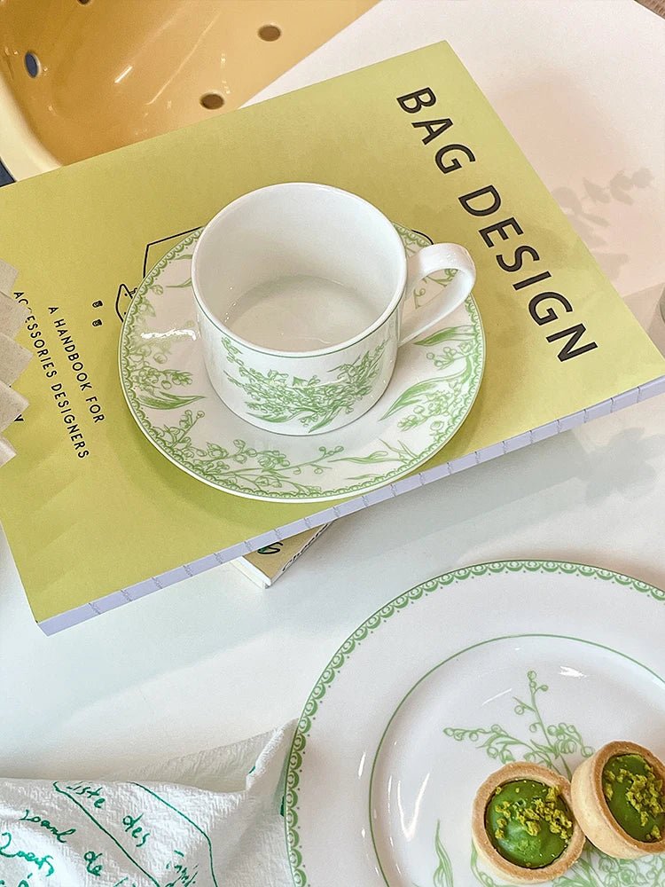 French Lily of The Valley Ceramic Plate Pastoral Style Afternoon Tea Mugs Coffee Cups Aucer Set Breakfast Snack Plate Tableware - BELMA
