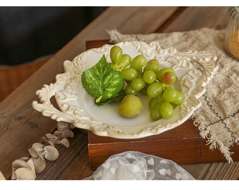 French Retro Relief Plate Ceramic Spaghetti Plate Binaural Dessert Western Food Plate Light Luxury Tableware - BELMA
