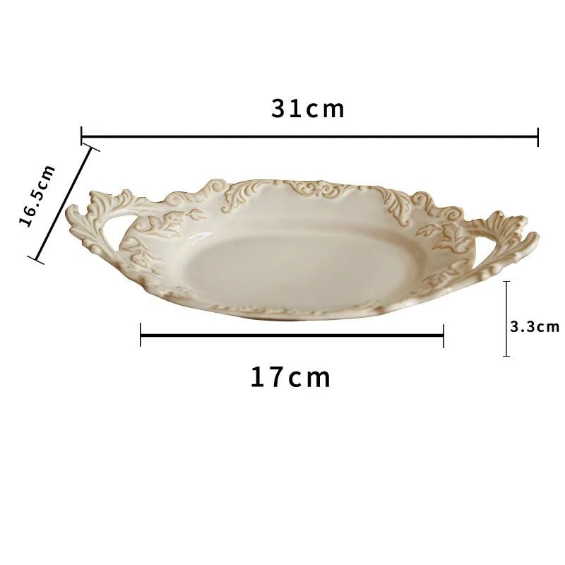 French Retro Relief Plate Ceramic Spaghetti Plate Binaural Dessert Western Food Plate Light Luxury Tableware - BELMA