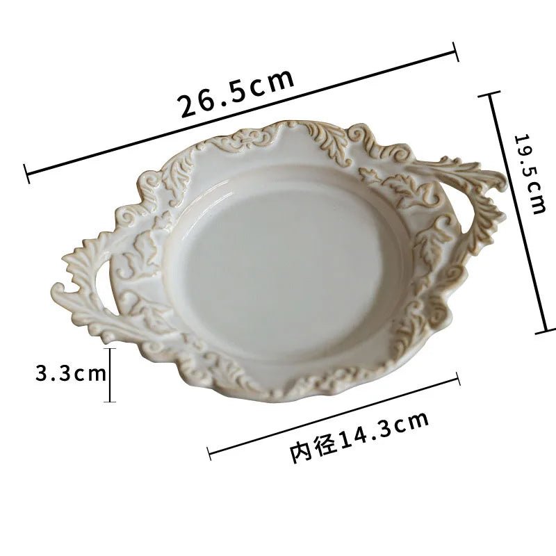 French Retro Relief Plate Ceramic Spaghetti Plate Binaural Dessert Western Food Plate Light Luxury Tableware - BELMA
