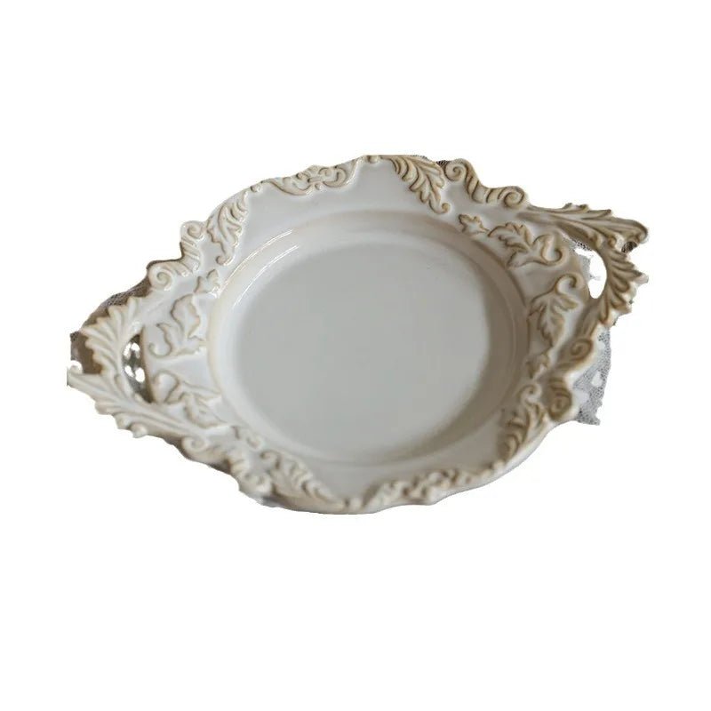 French Retro Relief Plate Ceramic Spaghetti Plate Binaural Dessert Western Food Plate Light Luxury Tableware - BELMA