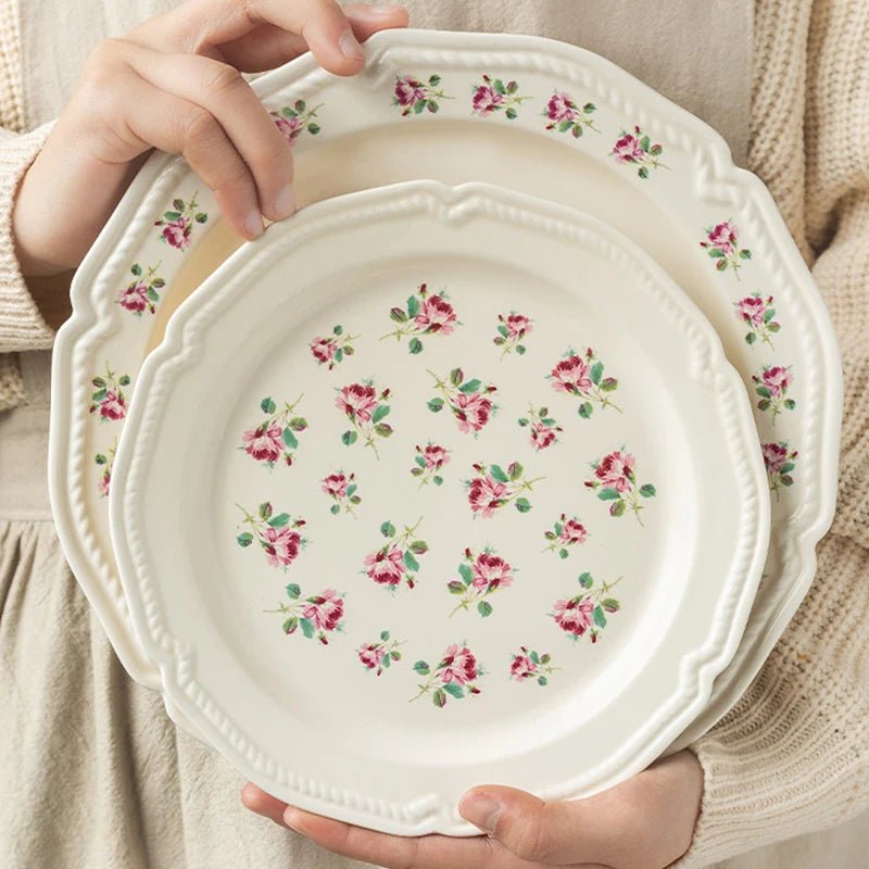French Style Rose Ceramic Plates Light Luxury Restaurant Dessert Salad Bowls Delicious Dishes Dining Plate Exquisite Tableware - BELMA
