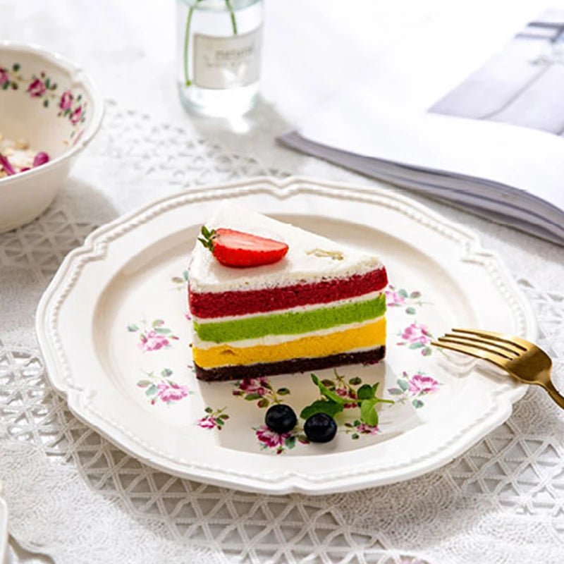French Style Rose Ceramic Plates Light Luxury Restaurant Dessert Salad Bowls Delicious Dishes Dining Plate Exquisite Tableware - BELMA