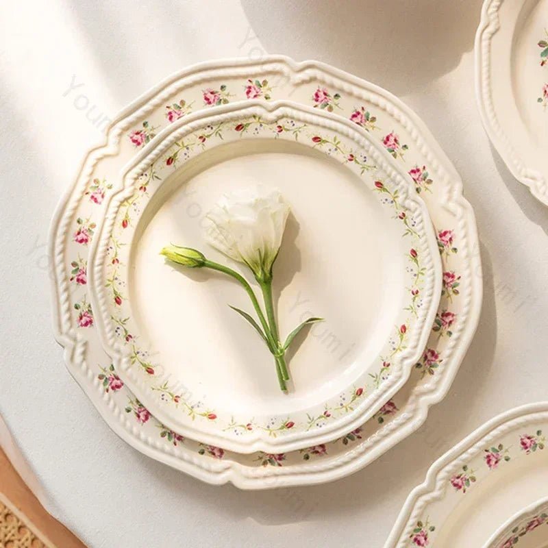 French Style Rose Ceramic Plates Light Luxury Restaurant Dessert Salad Bowls Delicious Dishes Dining Plate Exquisite Tableware - BELMA