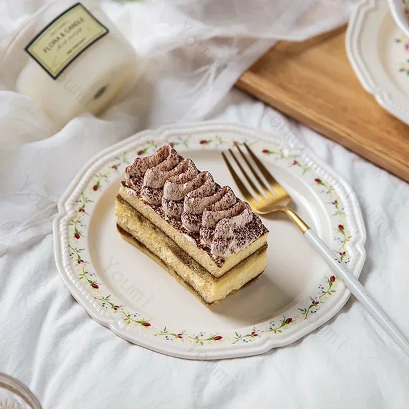 French Style Rose Ceramic Plates Light Luxury Restaurant Dessert Salad Bowls Delicious Dishes Dining Plate Exquisite Tableware - BELMA
