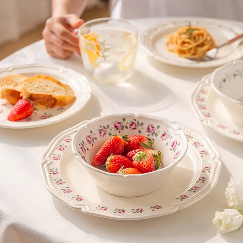 French Style Rose Ceramic Plates Light Luxury Restaurant Dessert Salad Bowls Delicious Dishes Dining Plate Exquisite Tableware - BELMA