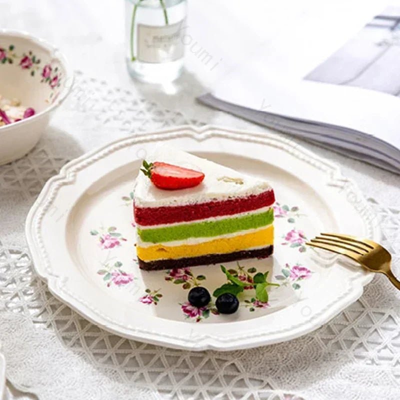French Style Rose Ceramic Plates Light Luxury Restaurant Dessert Salad Bowls Delicious Dishes Dining Plate Exquisite Tableware - BELMA
