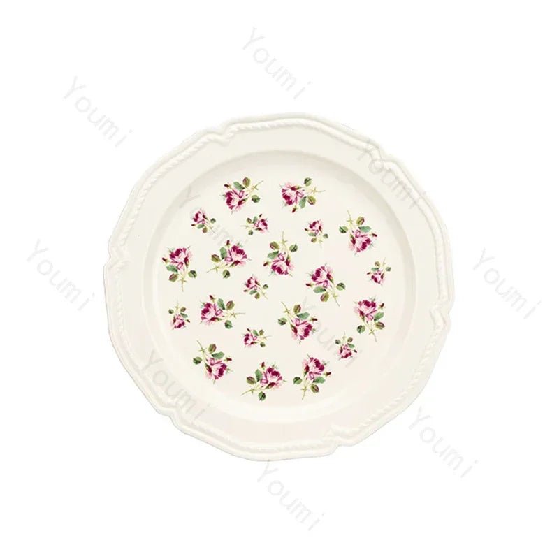 French Style Rose Ceramic Plates Light Luxury Restaurant Dessert Salad Bowls Delicious Dishes Dining Plate Exquisite Tableware - BELMA