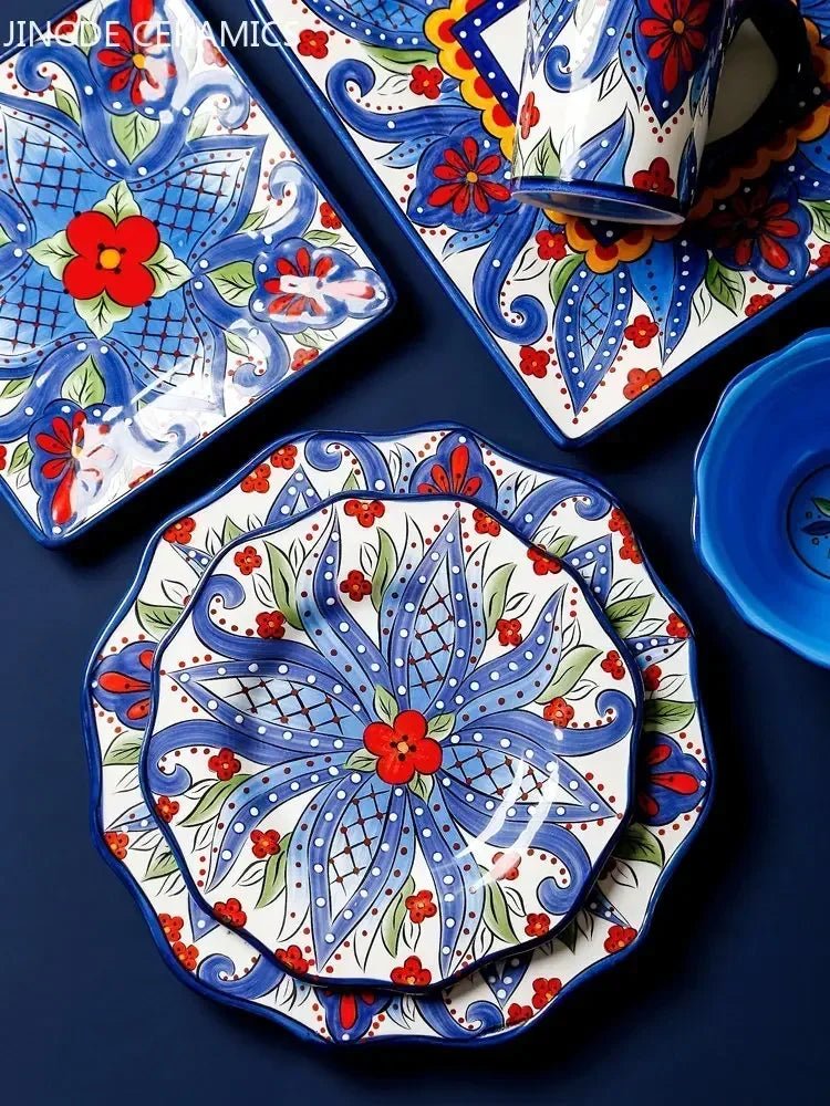 1pc European Ceramic Dinnerware Home Hand - painted Dinner Plates Bowl Underglaze Color Porcelain Plate Kitchen Accessories - BELMA