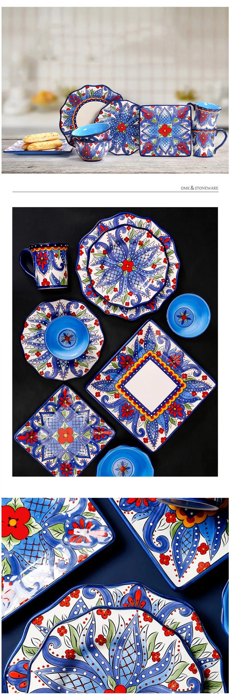 1pc European Ceramic Dinnerware Home Hand - painted Dinner Plates Bowl Underglaze Color Porcelain Plate Kitchen Accessories - BELMA