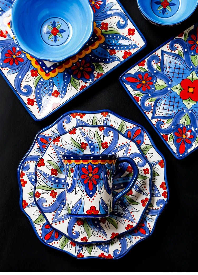 1pc European Ceramic Dinnerware Home Hand - painted Dinner Plates Bowl Underglaze Color Porcelain Plate Kitchen Accessories - BELMA