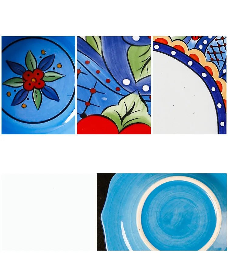 1pc European Ceramic Dinnerware Home Hand - painted Dinner Plates Bowl Underglaze Color Porcelain Plate Kitchen Accessories - BELMA