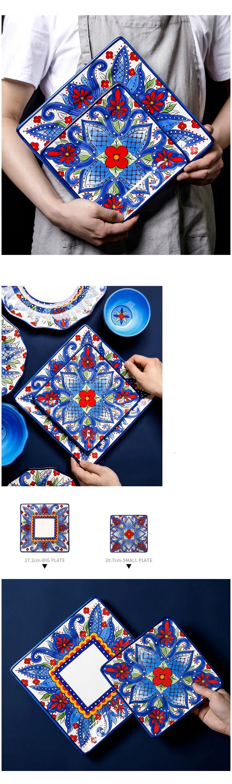 1pc European Ceramic Dinnerware Home Hand - painted Dinner Plates Bowl Underglaze Color Porcelain Plate Kitchen Accessories - BELMA