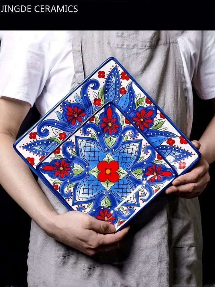 1pc European Ceramic Dinnerware Home Hand - painted Dinner Plates Bowl Underglaze Color Porcelain Plate Kitchen Accessories - BELMA