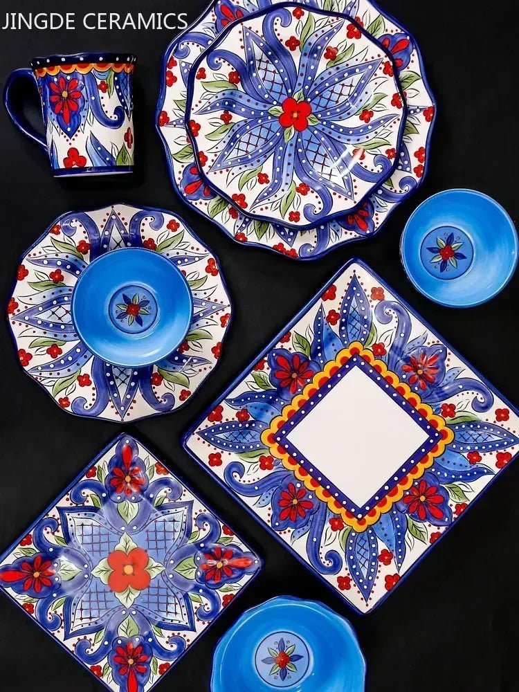 1pc European Ceramic Dinnerware Home Hand - painted Dinner Plates Bowl Underglaze Color Porcelain Plate Kitchen Accessories - BELMA