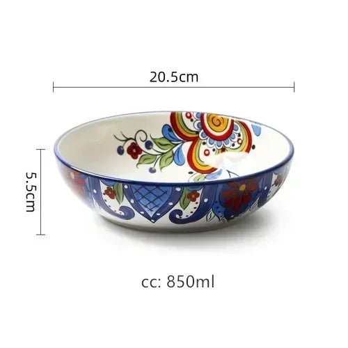 1pc European Ceramic Dinnerware Home Hand - painted Dinner Plates Bowl Underglaze Color Porcelain Plate Kitchen Accessories - BELMA